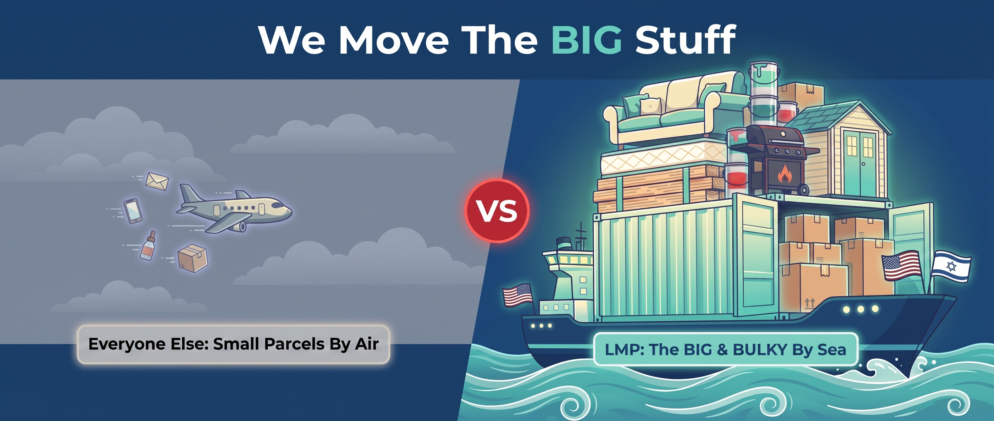 LMP ships the big, bulky items by sea while other services only handle small parcels